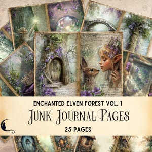 Elven Forest Junk Journal Pages, Fantasy Scrapbook Paper, Printable Ephemera, Enchanted Woodland Kit, Vintage Fantasy Collage, Forest Spirit