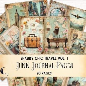 Kit de diario de viaje con estilo shabby chic, material efímero vintage, páginas de recuerdos de viaje para imprimir, suministros para hacer álbumes de recortes, hojas de collage retro