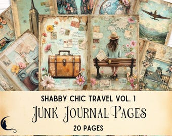 Shabby Chic Travel Junk Journal Kit, Vintage Ephemera, Printable Travel Memories Pages, DIY Scrapbooking Supplies, Retro Collage Sheet Craft
