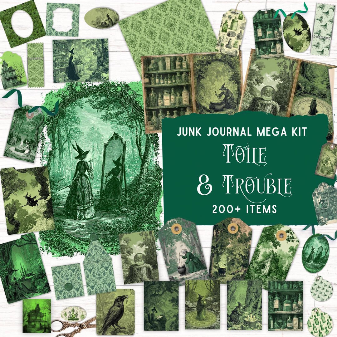 Vintage Witch Junk Journal Kit Printable Folio Pocket, Grimoire ...
