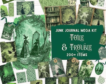 Vintage Witch Junk Journal Kit Printable Folio Pocket, Grimoire Ephemera, Witchcraft Scrapbook