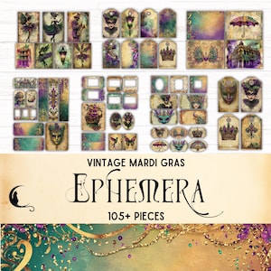 Mardi Gras Efemere Kit, Afdrukbare Efemere, Vintage Efemere Maskerade, DIY Paper Craft, Digitale Scrapbooking, Carnavalsseizoen New Orleans