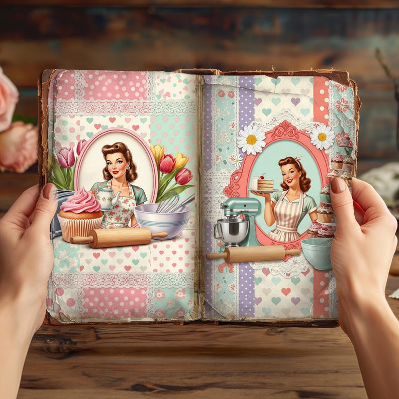 Retro 50s Baking Junk Journal Kit, 1950s Kitchen Scrapbook Pages ...
