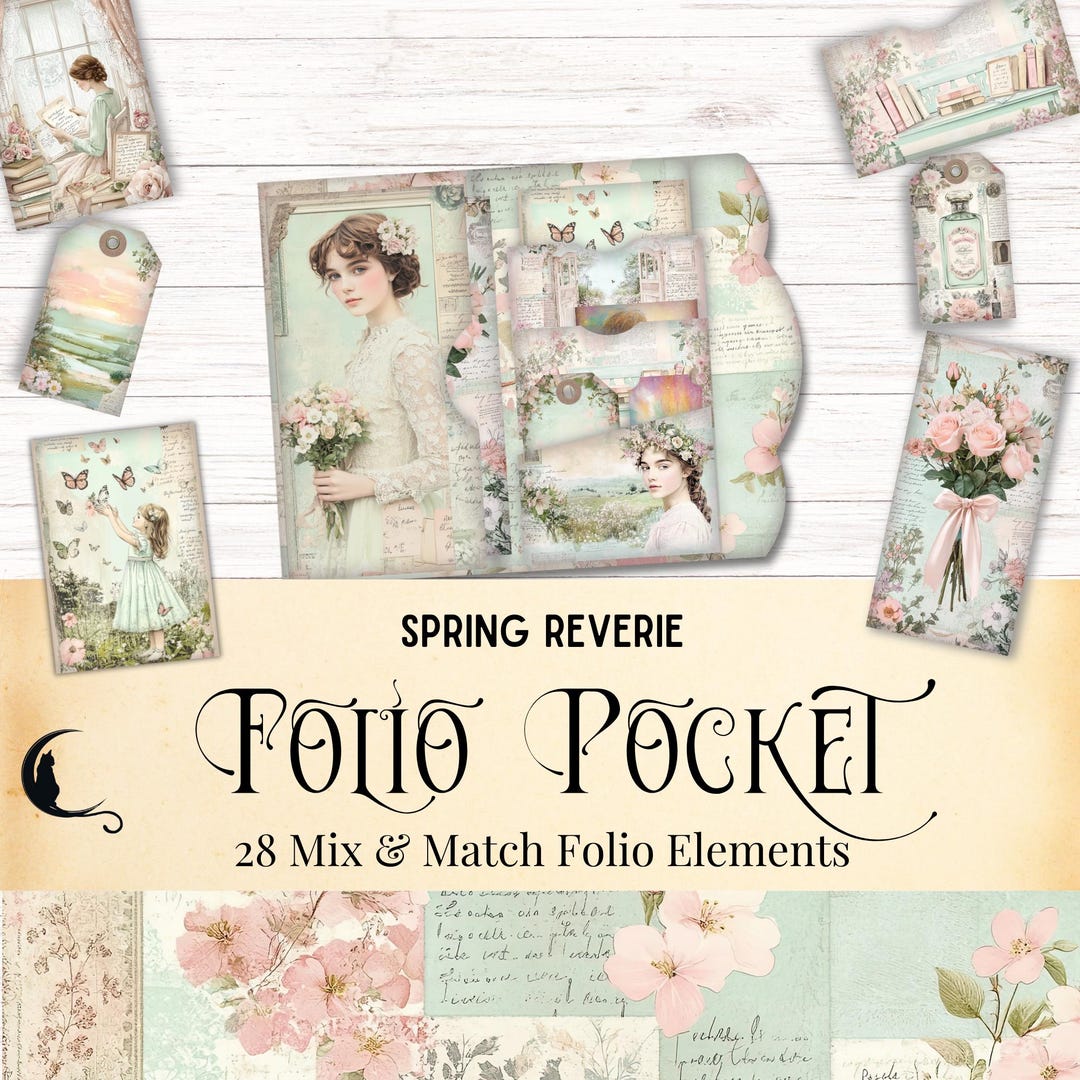 Spring Reverie Junk Journal Folio Kit, Printable Pocket Ephemera ...