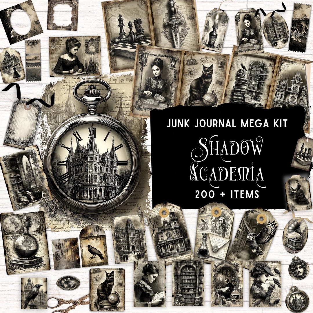 Dark Academia Junk Journal Kit, Printable Pocket Folio, Victorian ...