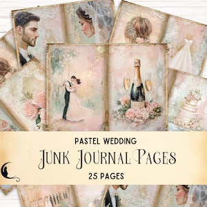 Pastell Romantische Hochzeit Junk Journal, Shabby Chic Hochzeit Collage Papier, Vintage Ephemera, Floral Digital Scrapbooking Kit, Bastelbedarf