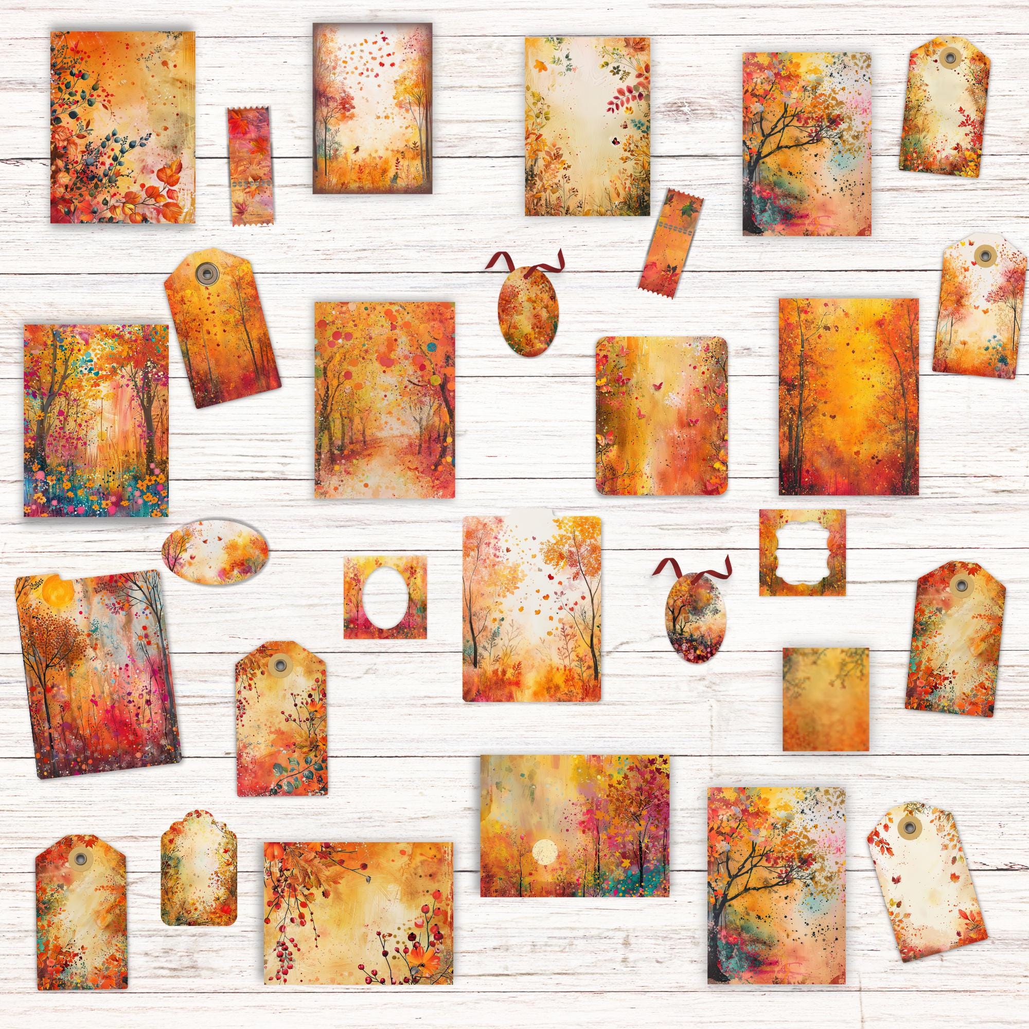 Colorful Autumn Junk Journal Ephemera Kit, Printable Fall Scrapbook ...