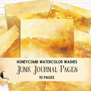 Pacote de papel digital com aquarela Honeycomb, fundos texturizados para scrapbooking, páginas de diário de sucata, materiais para artesanato, fundo amarelo dourado