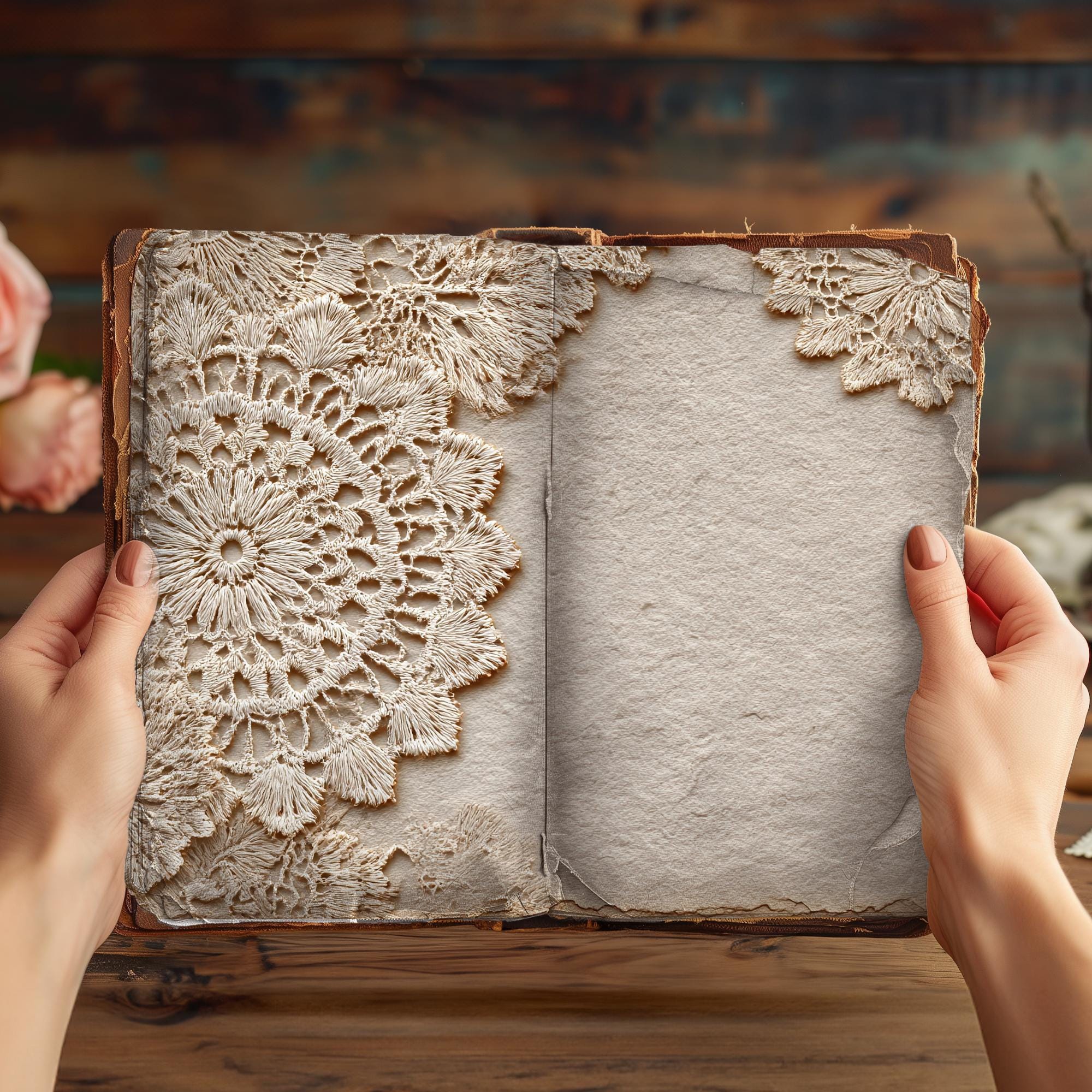 Vintage Lace Doily Digital Paper Pack, Printable Scrapbook Kit
