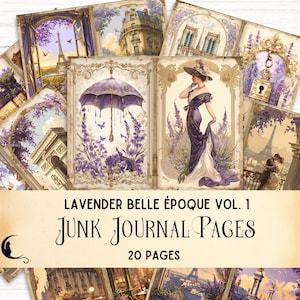 Kit de journal indésirable Belle époque lavande, papier numérique Art nouveau, annonces éphémères françaises vintage, fournitures de scrapbooking imprimable, victorien