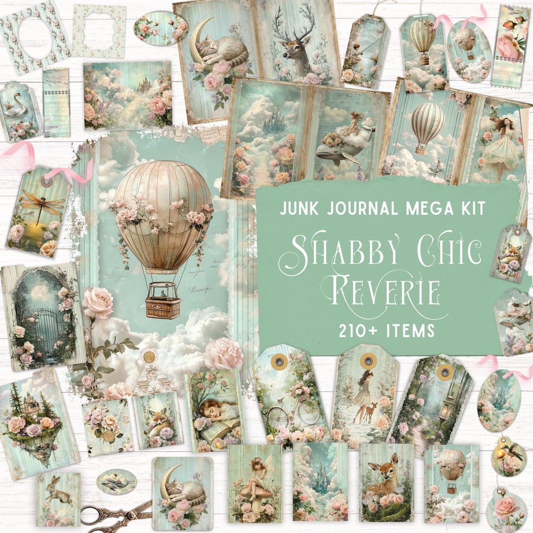 Shabby Chic Reverie Junk Journal Kit Printable Folio Pocket Whimsical ...