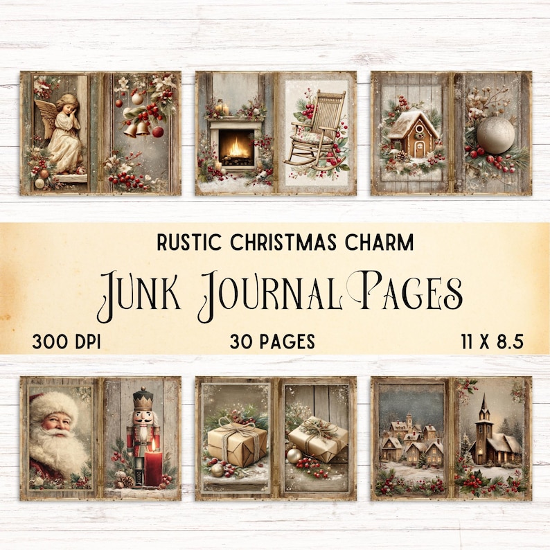 Rustic Christmas Junk Journal Kit, Vintage Holiday Printable Pages ...
