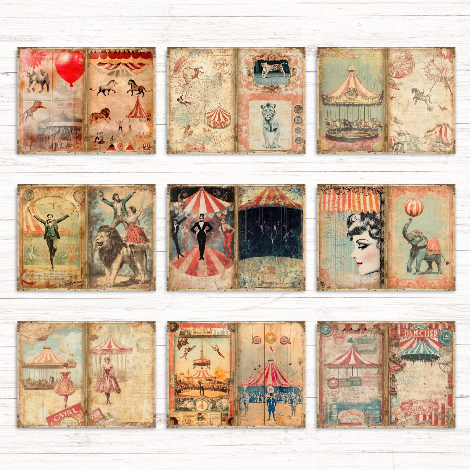 Retro Circus Posters Junk Journal Kit, Vintage Circus Ephemera ...