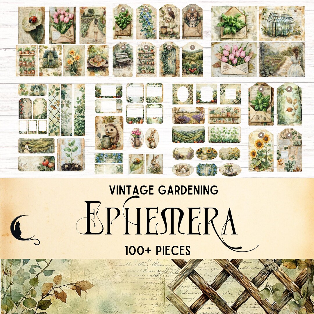 Vintage Gardening Junk Journal Ephemera Kit, Printable Ephemera Tags ...