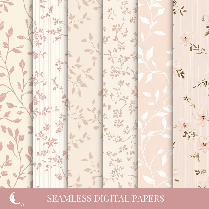 Blush Vintage Prints Digital Paper Pack, Seamless Patterns for ...