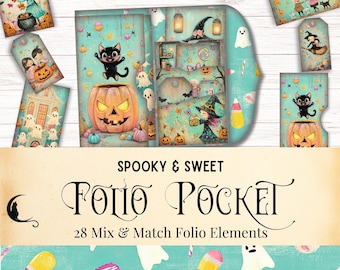 Pastel Halloween Junk Journal Folio Pocket Kit Afdrukbare Vintage Ephemera Cute Ghost Digitaal Scrapbook Grillig Griezelig en zoet Craft Supply