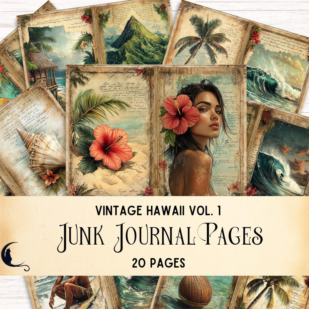 Vintage Hawaiian Junk Journal Pages, Tropical Paradise Printable ...