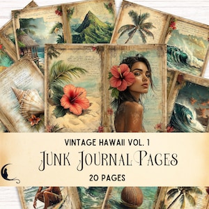 Vintage Hawaiian Junk Journal Pages, Tropical Paradise Printable Ephemera, Hawaii Digital Paper, Vacation Ocean Beach Summer Scrapbook Kit