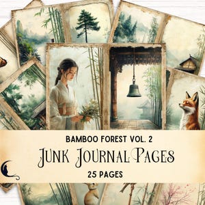 Asian Bamboo Junk Journal, Japan Scrapbook Kit, Japanese Garden Digital Paper, Samurai Ephemera, Printable Cherry Blossom Pages, DIY Crafts