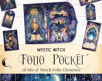 Mystic Witch Junk Journal Folio Kit, Printable Pocket Ephemera, Digital Grimoire Scrapbook for DIY Craft Projects