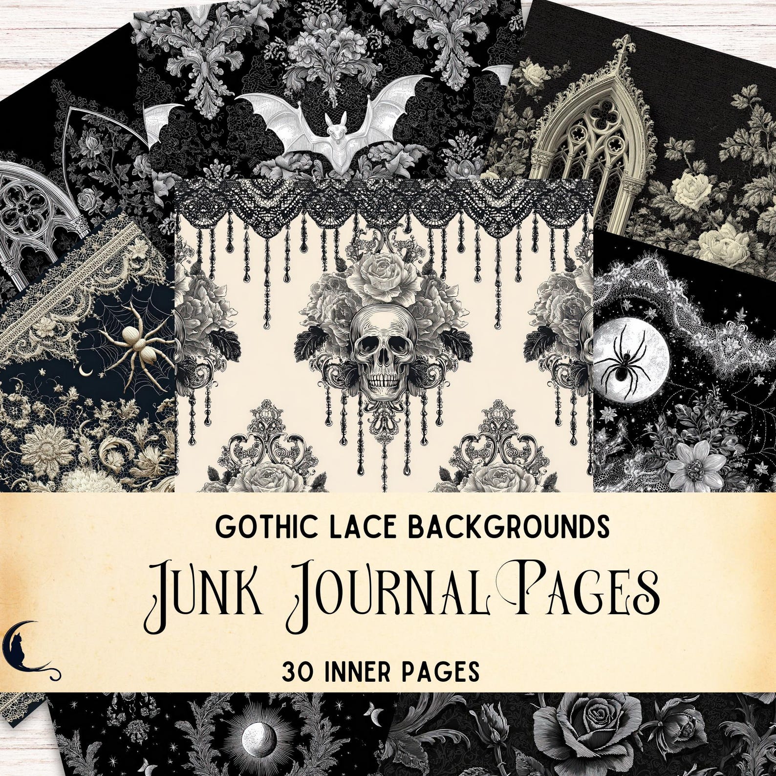 Gothic Lace Backgrounds, Junk Journal Pages, Vintage Printable Ephemera ...