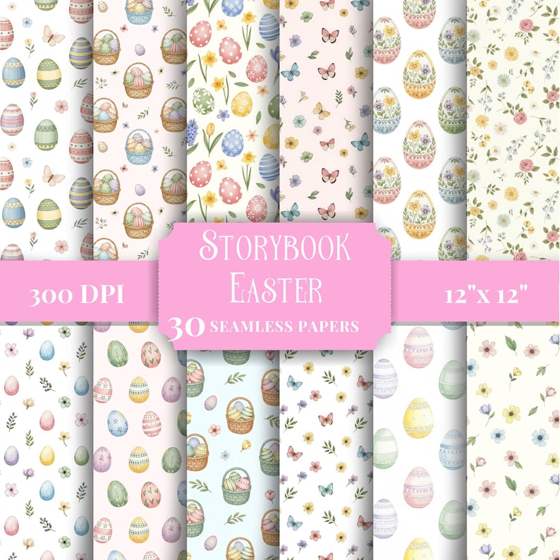 Storybook Easter Digital Paper Pack, Seamless Patterns for Scrapbooking ...