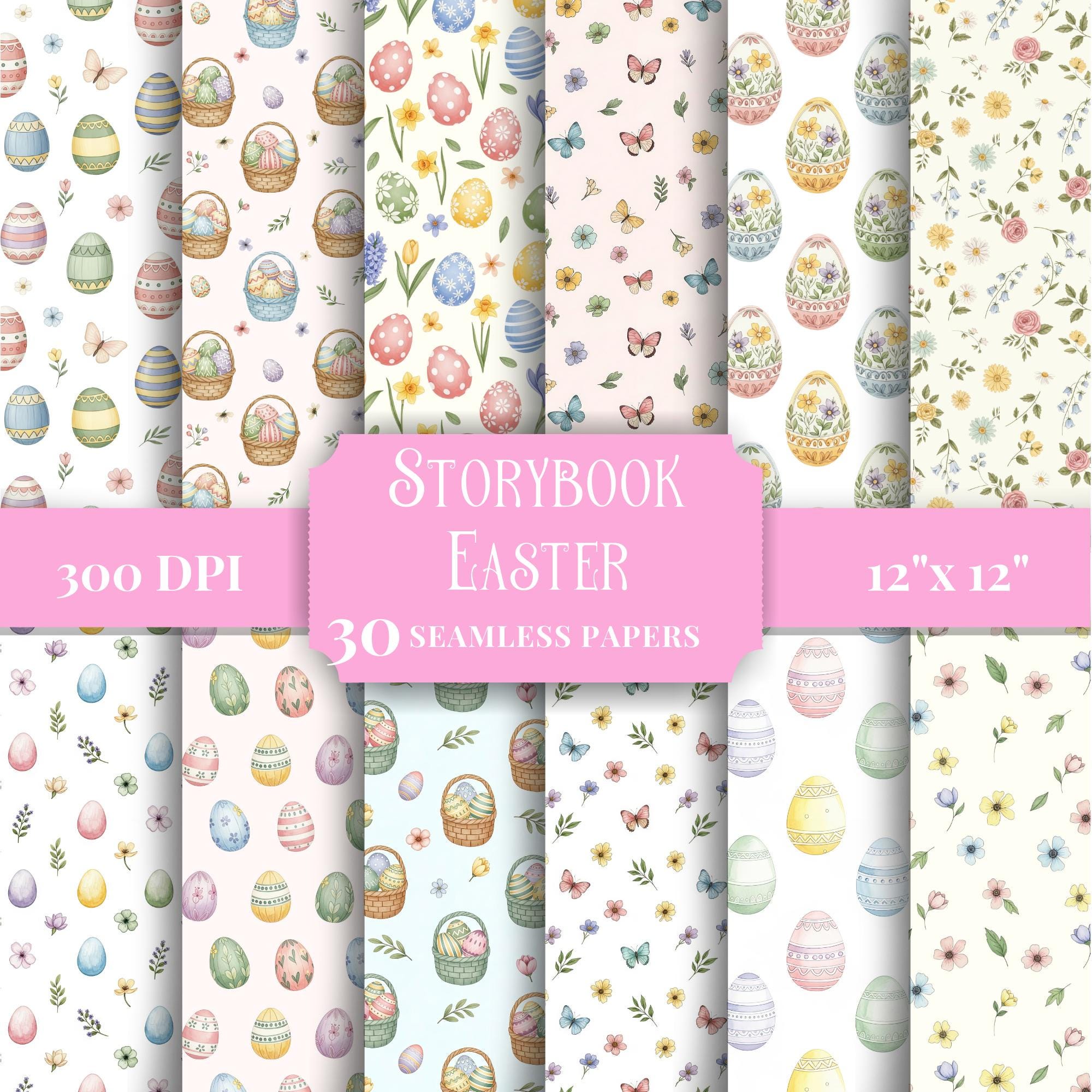 Storybook Easter Digital Paper Pack, Seamless Patterns for Scrapbooking ...