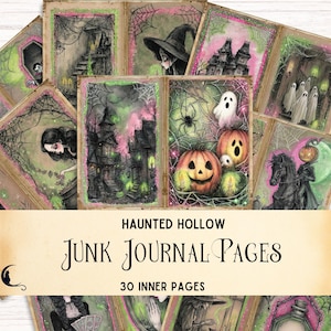 Cute Spooky Gothic Junk Journal Kit, Printable Haunted Halloween Digital Paper Ephemera, Witchcraft Scrapbook, Pink Witchy Craft Supplies