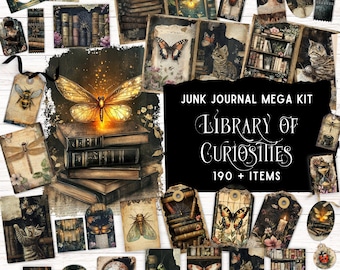 Library of Curiosities Junk Journal Kit, Printable Folio Pocket Vintage Insect Ephemera,  Dark Academia Scrapbook Supplies Curiosity Cabinet