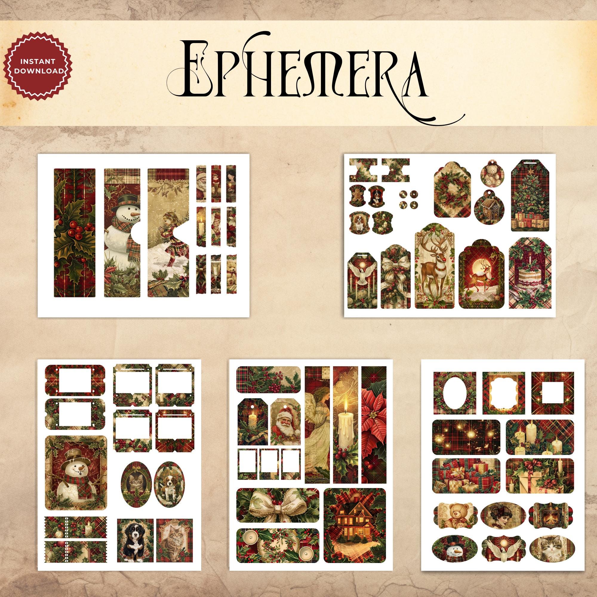 Vintage Tartan Christmas Junk Journal Ephemera Kit Printable Vintage ...