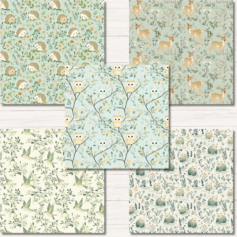 Pastel Woodland Animals Seamless Patterns, Cute Digital Paper, Adorable ...