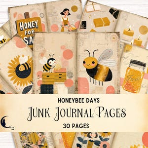 Honeybee Junk Journal Kit, Vintage Printable Ephemera, Sunflower Floral Collage Sheet, Whimsical Minimal Scrapbook Paper Cute Craft Supplies