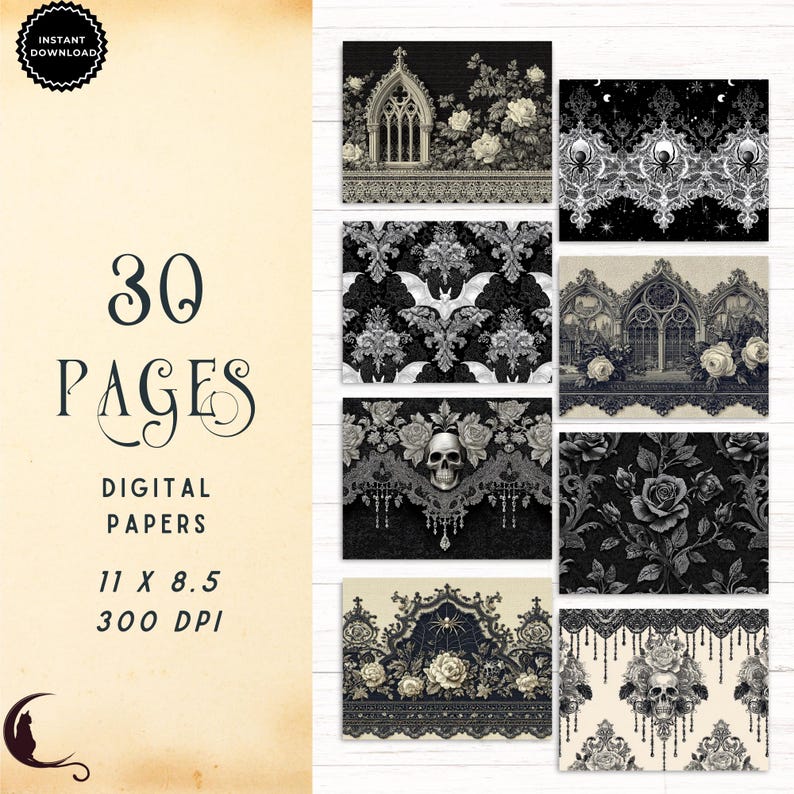 Gothic Lace Backgrounds, Junk Journal Pages, Vintage Printable Ephemera ...