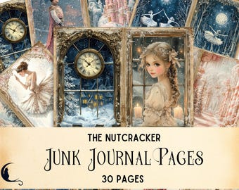 Nutcracker Junk Journal Pages, Vintage Printable , Christmas Fantasy Digital Scrapbook Kit, Festive Shabby Chic Winter Paper Craft Supplies