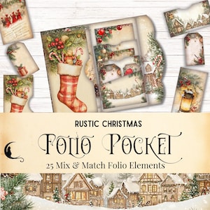 Kit diario rustico natalizio con foglietti adesivi / Materiale effimero tascabile stampabile / Kit di foglietti adesivi pieghevoli / Materiale effimero natalizio vintage / Artigianato di carta / PDF JPG