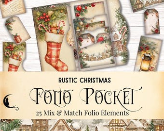 Rustic Plaid Christmas Junk Journal Folio Kit | Printable Pocket ...