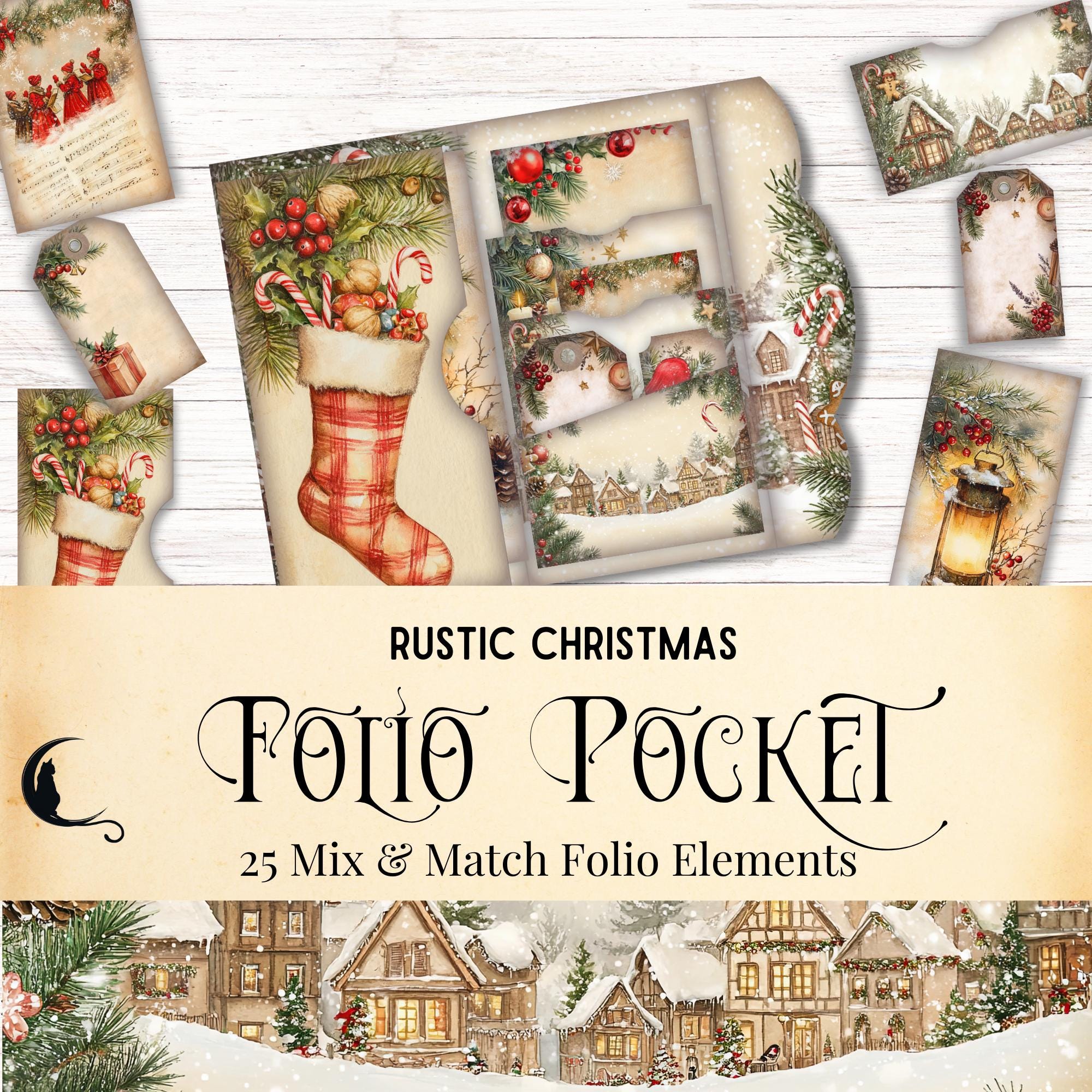 Rustic Christmas Junk Journal Folio Kit | Printable Pocket Ephemera ...