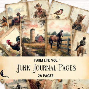 Bauernhof Junk Journal Kit, druckbare Seiten, Bauernhof Tiere digitales Sammelalbum, Natur und Landschaft, rustikales Landleben Ephemera