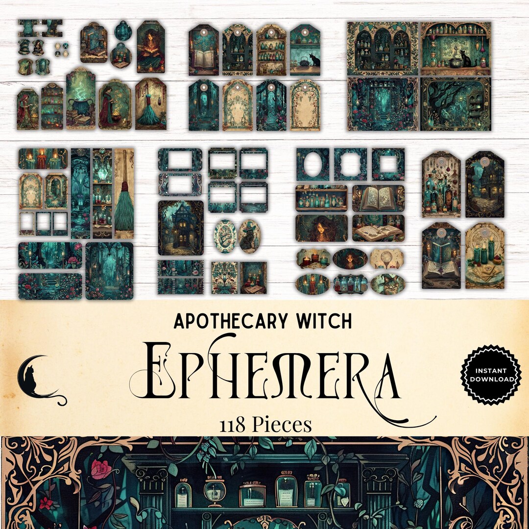 Apothecary Witch Junk Journal Ephemera Kit, Printable Art Deco Witch ...
