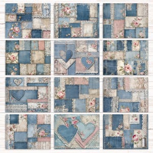 Denim Patchwork Junk Journal Kit, Digital Printable Paper Collage ...