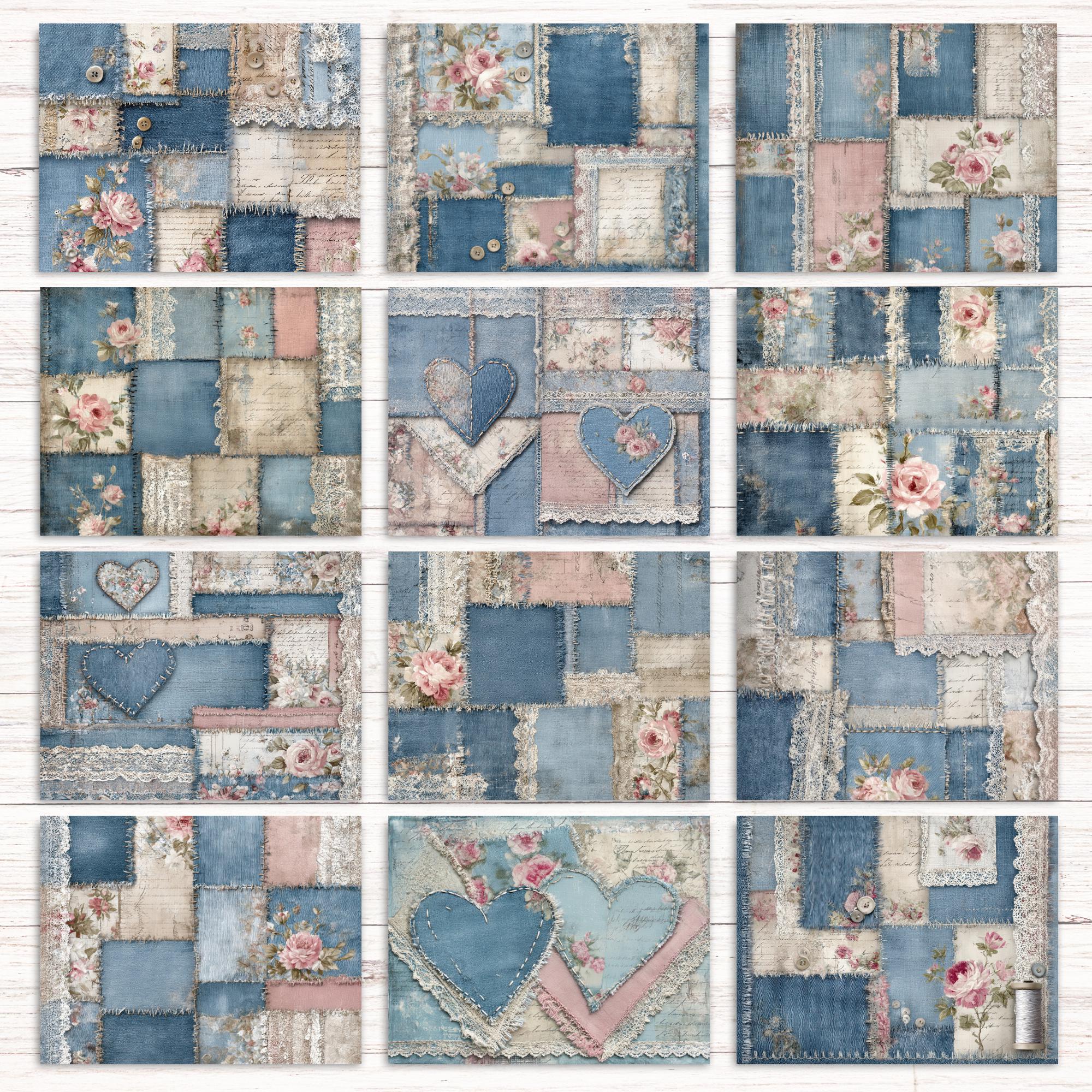 Denim Patchwork Junk Journal Kit, Digital Printable Paper Collage ...