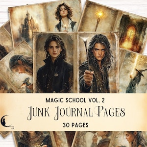School of Magic Junk Journal Kit, Wizard Digital Paper, Fantasy Scrapbook, Printable Pages,  Wizarding Ephemera, Witches Magical Creatures