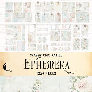 Shabby Chic Pastel Junk Journal Ephemera Kit, Printable Floral Ephemera Tags, Digital Scrapbooking Supplies, Collage Paper Craft Supplies
