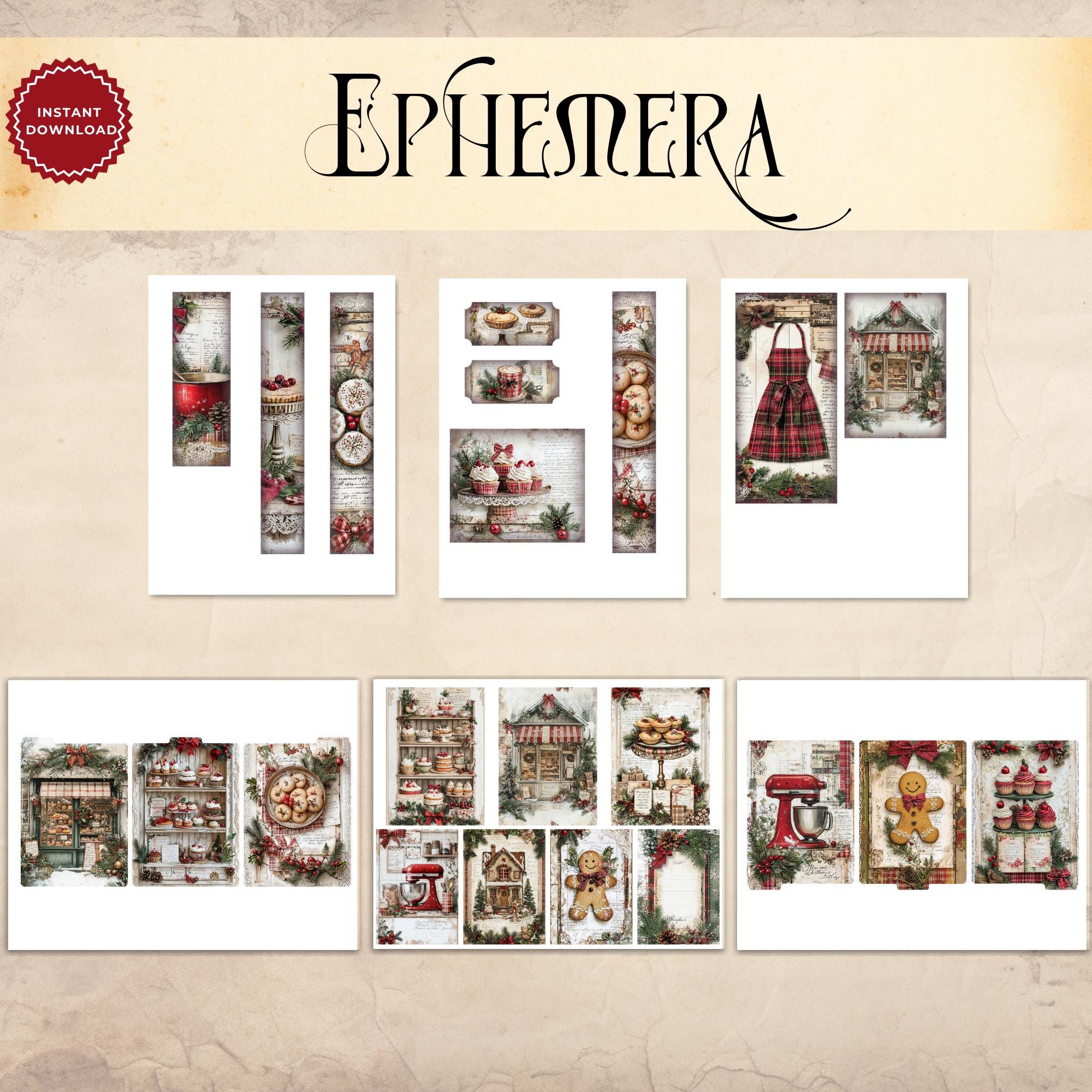 Rustic Christmas Bakery Junk Journal Kit, Festive Folding Folio ...