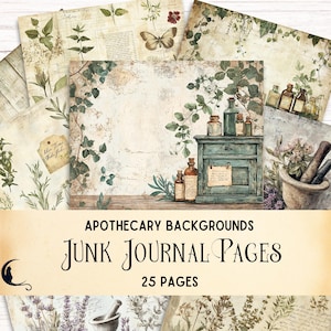 Kit de diário de boticário, itens botânicos artesanais, fundos de papel para scrapbook imprimíveis, materiais de artesanato vintage shabby chic faça você mesmo