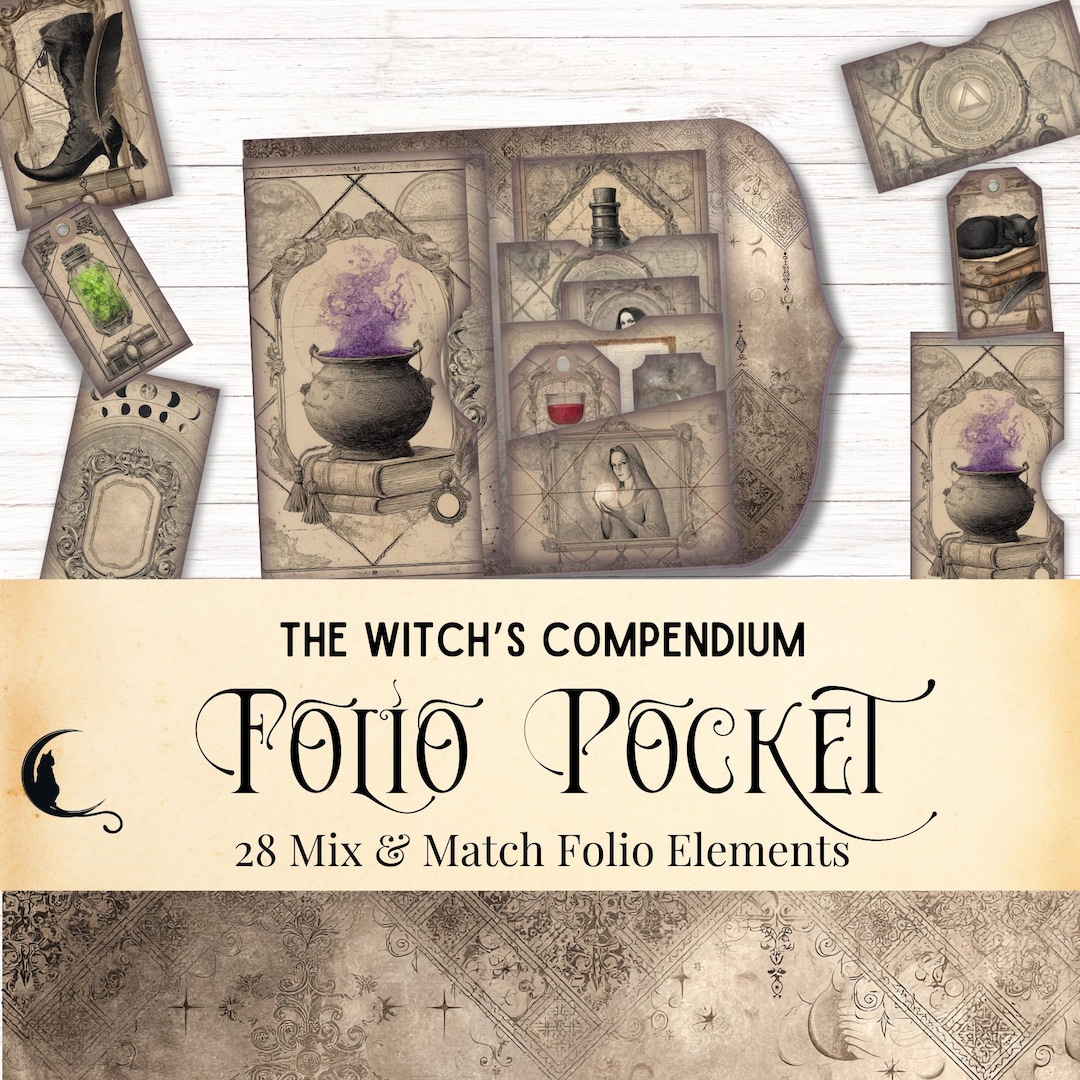 Vintage Grimoire Junk Journal Folio Pocket Kit, Printable Gothic Witch ...