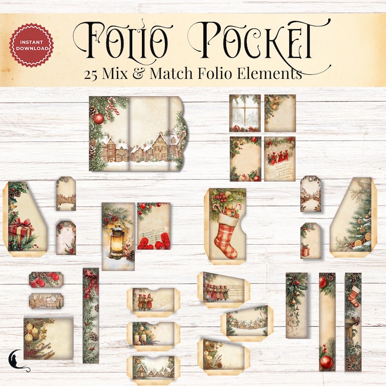 Rustic Christmas Junk Journal Folio Kit | Printable Pocket Ephemera ...