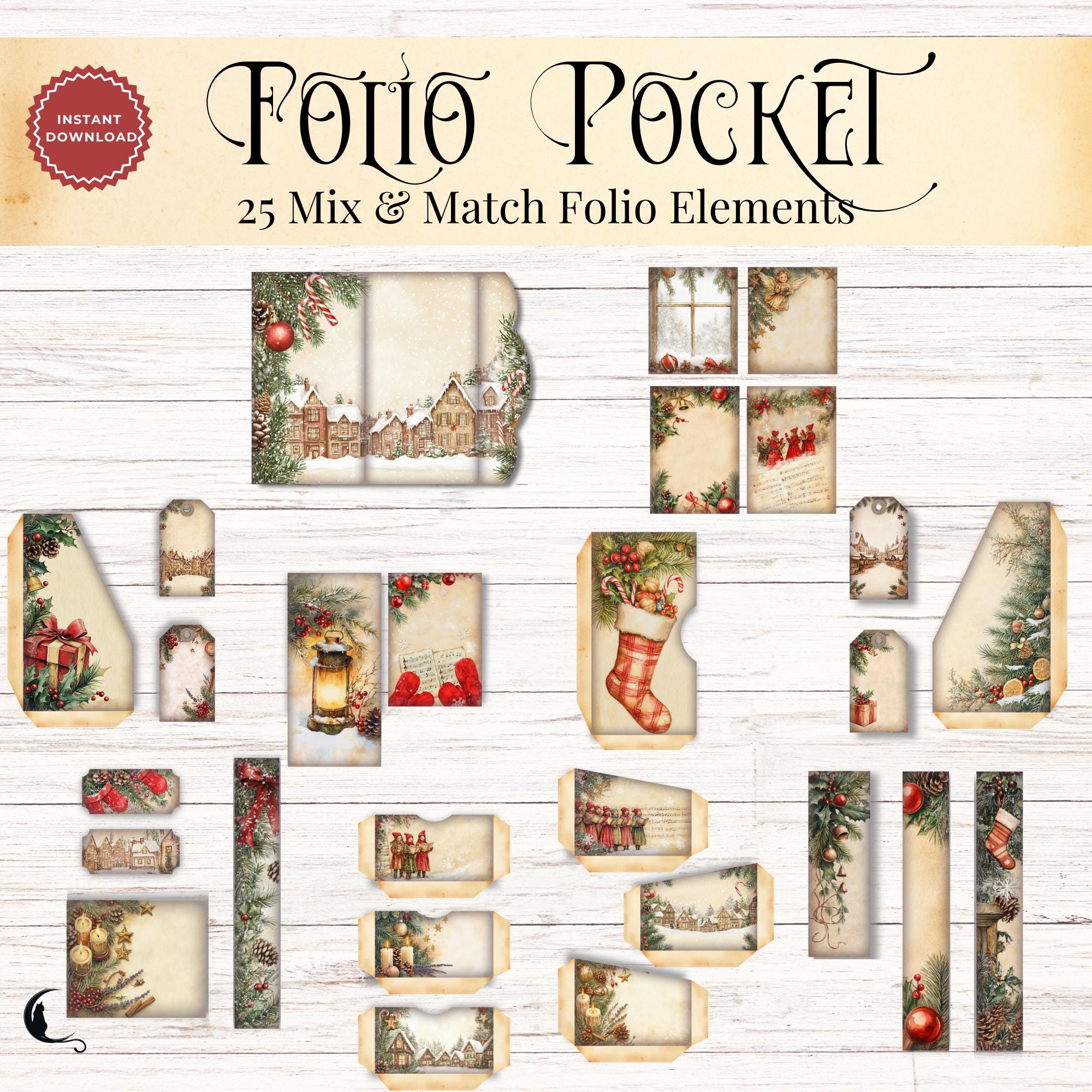 Rustic Christmas Junk Journal Folio Kit | Printable Pocket Ephemera ...