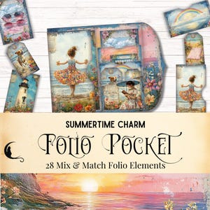 Summertime Charm Junk Journal Folio Kit, strandplakboek, afdrukbare kustephemera voor knutselen, digitale doe-het-zelfprojecten Vakantiereizen