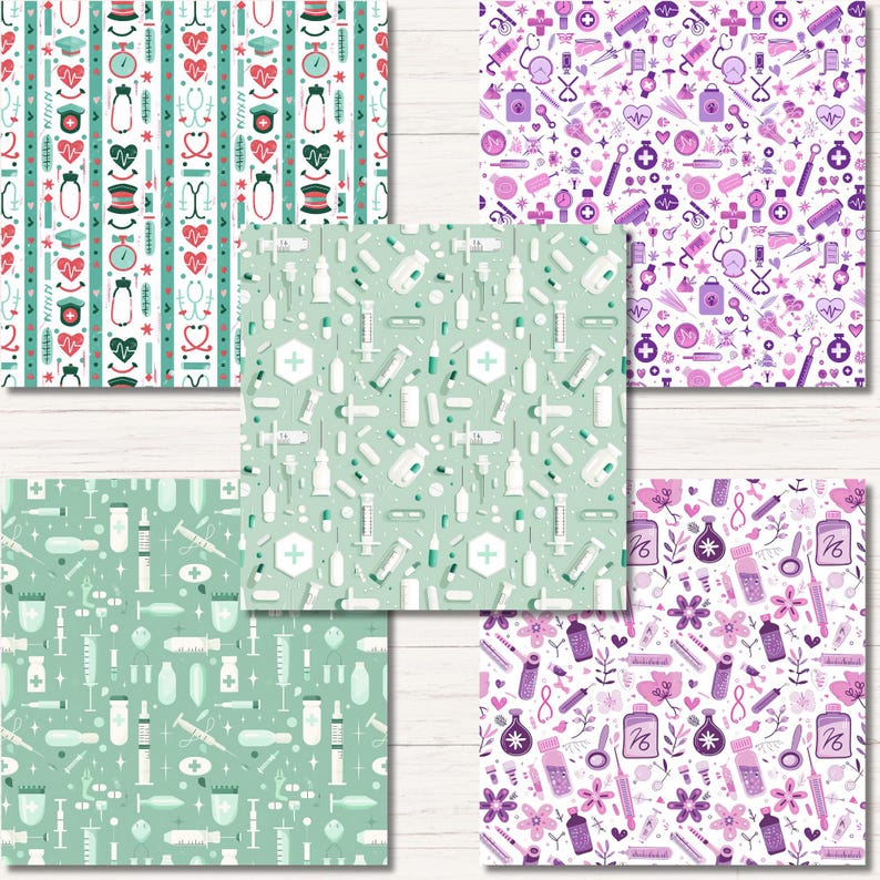 Seamless Nursing Patterns Digital Paper Cute Nurse Themed Printable ...